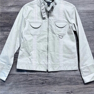 Kenzie Jeans Cream Tan Utility Womens Jacket Coat Size 8